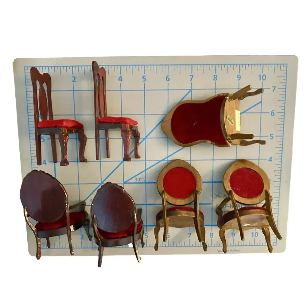 Victorian 1:12 Miniature Dollhouse Furniture Maroon Red Mahogany Sofa Chairs